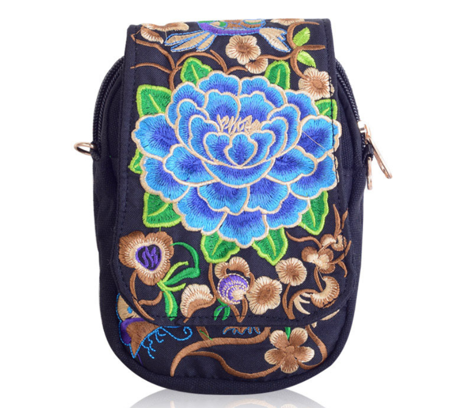 Yunnan National Embroidery Bag Embroidered Canvas Mobile Phone Bag Three-layer Coin Purse Women's Small Crossbody Bag