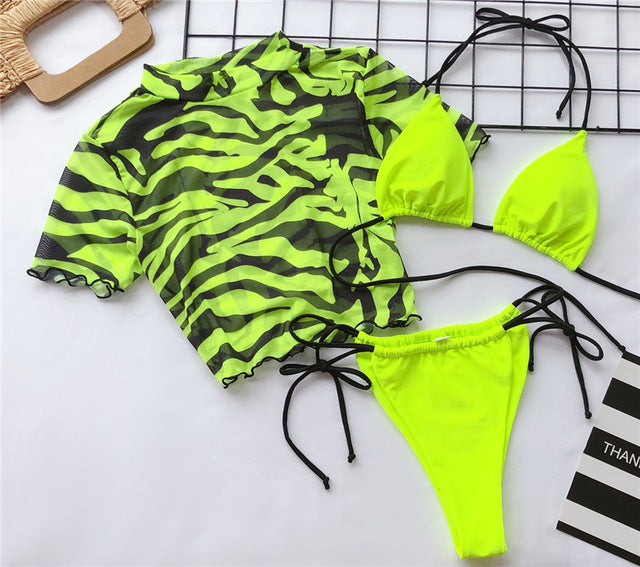 In-x Piece Swimsuit Women Neon Green Bikini Sexy Push Up Swimwear Women String Micro Bikini Set High Cut Bathing Suit
