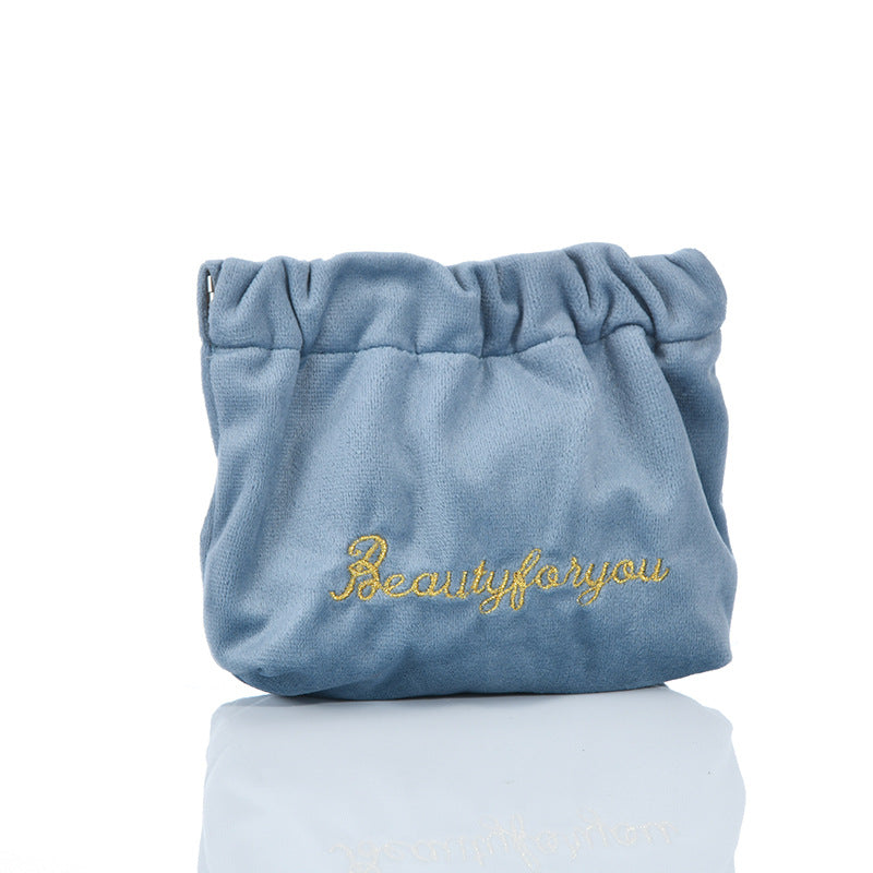 Alphabet-embroidered Velvet Shrapnel Coin Purse