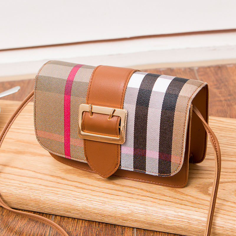 Contrast color lattice leather buckle mobile phone coin purse diagonal