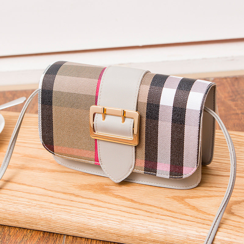 Contrast color lattice leather buckle mobile phone coin purse diagonal