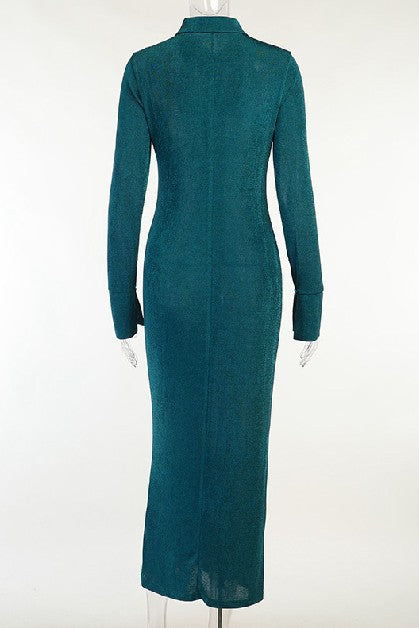 Lapel Single-breasted Slit Dress