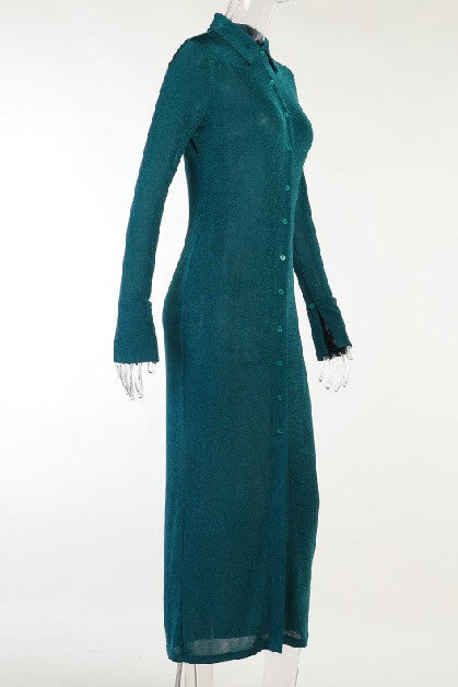 Lapel Single-breasted Slit Dress