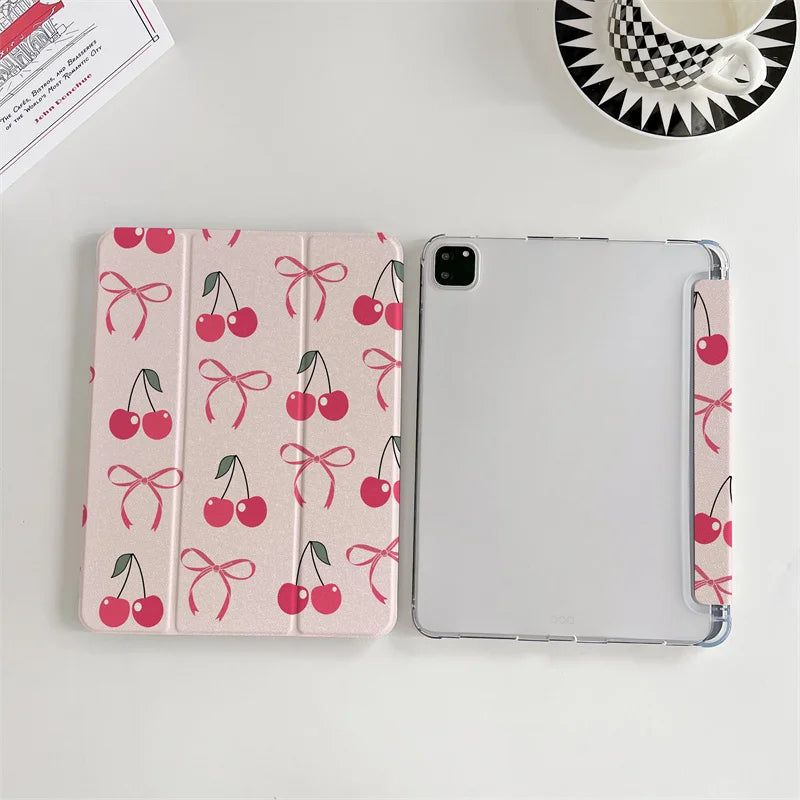 Cute Cherry Bow Tablet Case For iPad Pro 11 inch Air 2024 iPad Air 5/4 10.9 10 5/6/7/8 10.2 9.7 inch Air3 10.5 mini 6/5/4 Cover