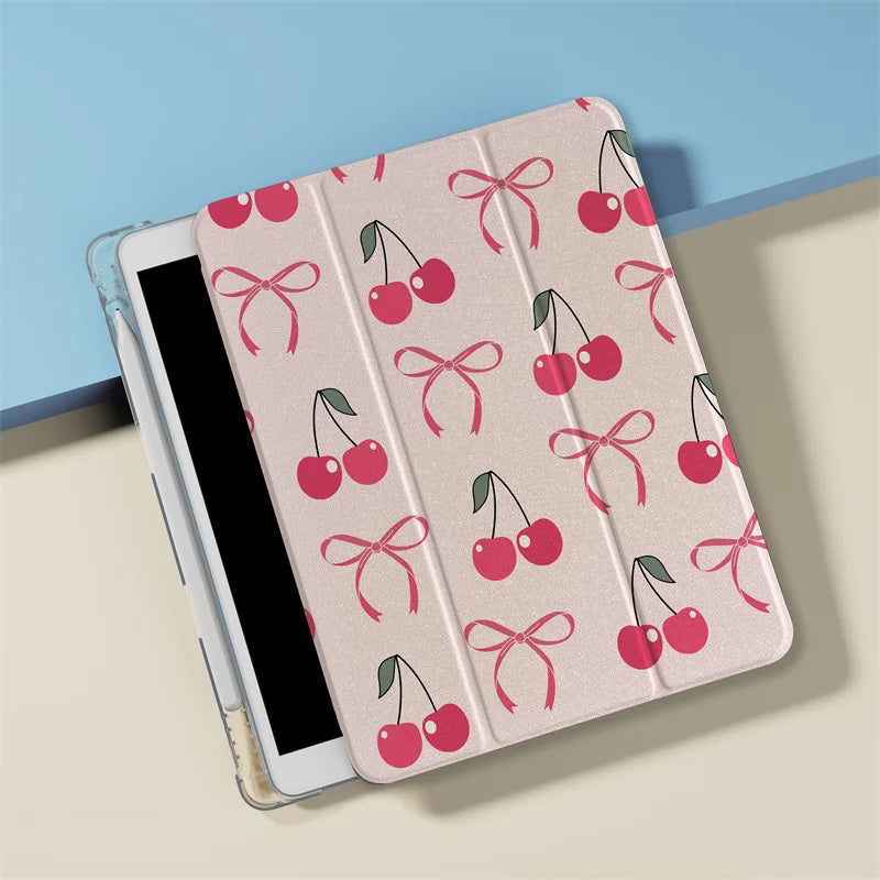 Cute Cherry Bow Tablet Case For iPad Pro 11 inch Air 2024 iPad Air 5/4 10.9 10 5/6/7/8 10.2 9.7 inch Air3 10.5 mini 6/5/4 Cover