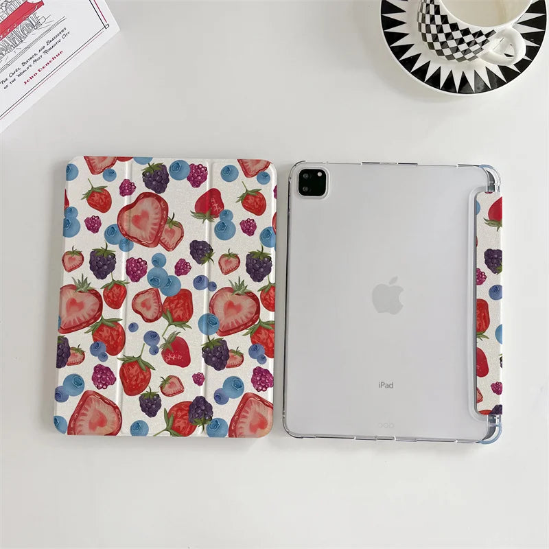 Cute Strawberry Tablet Case for Apple iPad Air 2024 Pro 11 inch Air 5/4 10.9 10th 7/8/9 10.2 Air 3 10.5 inch mini 6 5 4 Cover