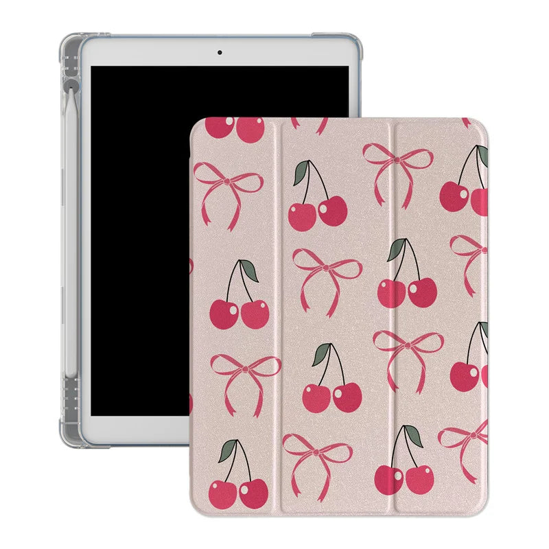 Cute Cherry Bow Tablet Case For iPad Pro 11 inch Air 2024 iPad Air 5/4 10.9 10 5/6/7/8 10.2 9.7 inch Air3 10.5 mini 6/5/4 Cover