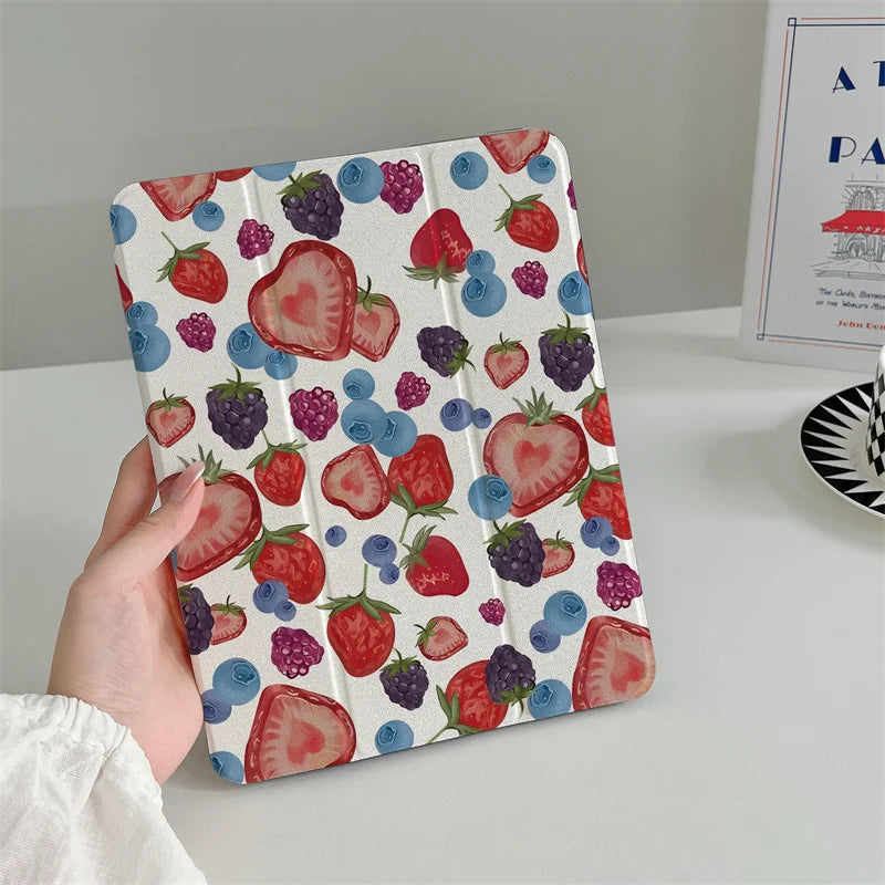 Cute Strawberry Tablet Case for Apple iPad Air 2024 Pro 11 inch Air 5/4 10.9 10th 7/8/9 10.2 Air 3 10.5 inch mini 6 5 4 Cover