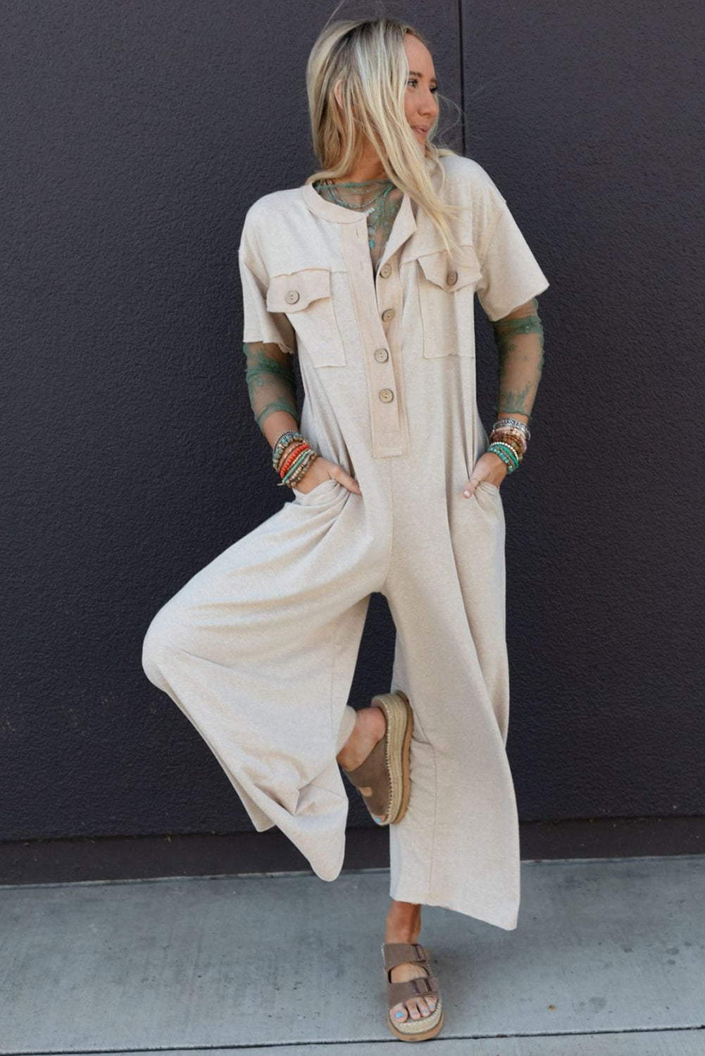 Beige Wide Leg Jumpsuit