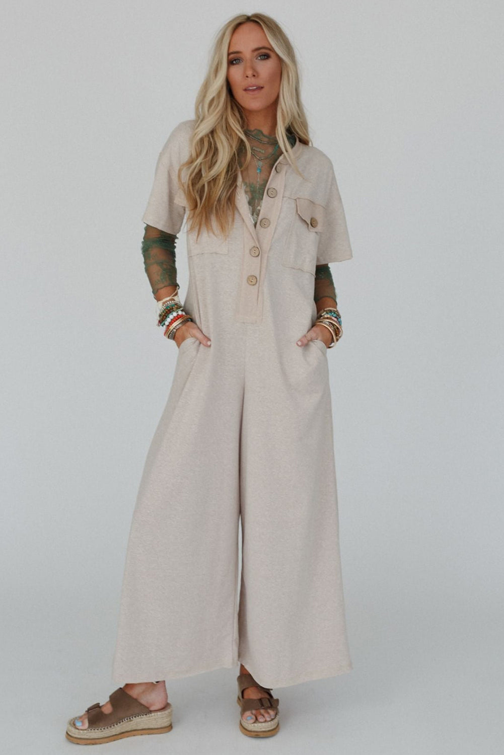 Beige Wide Leg Jumpsuit