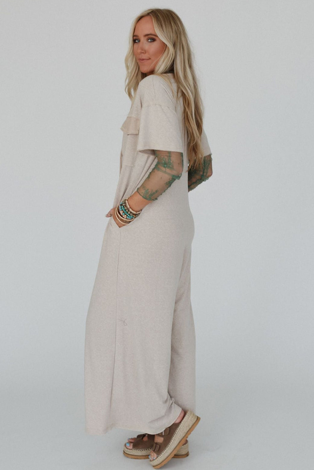 Beige Wide Leg Jumpsuit