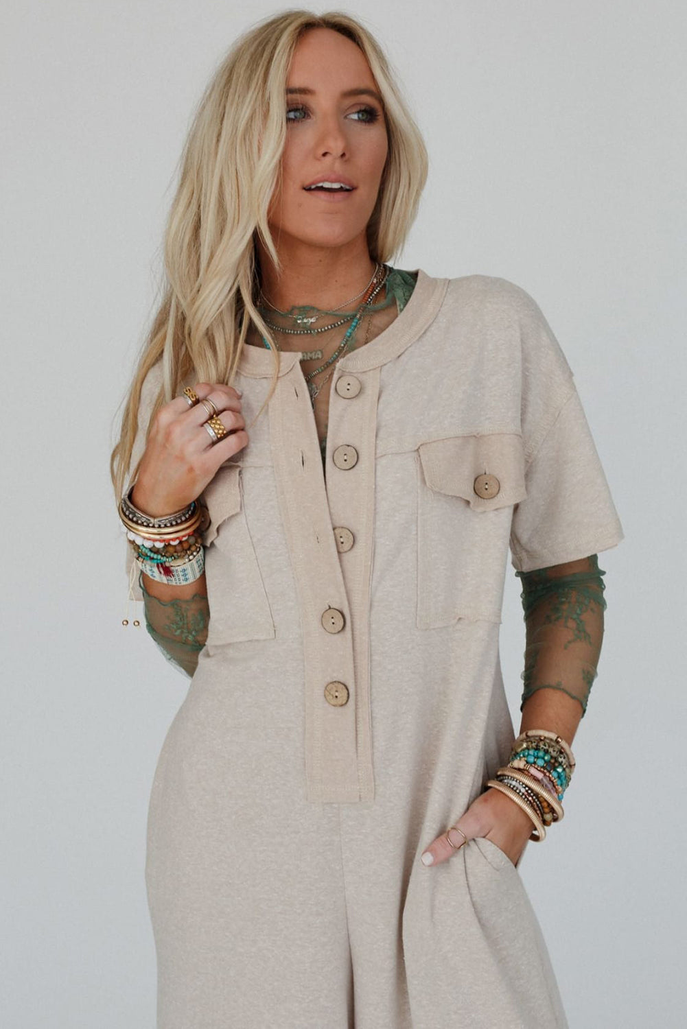 Beige Wide Leg Jumpsuit