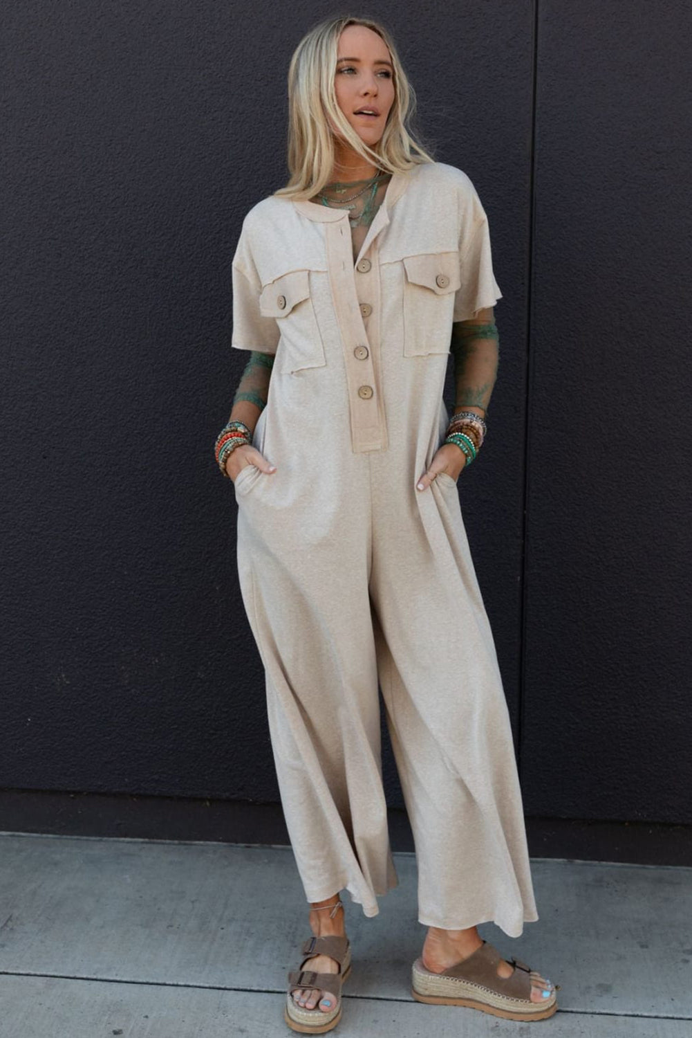 Beige Wide Leg Jumpsuit