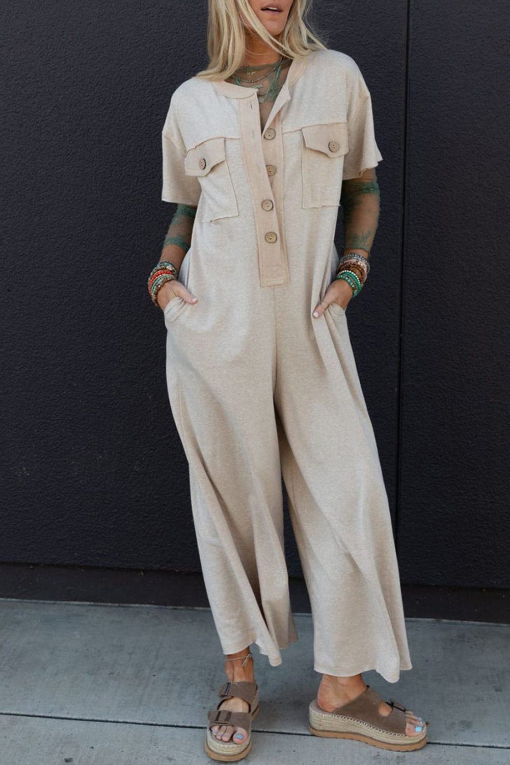Beige Wide Leg Jumpsuit