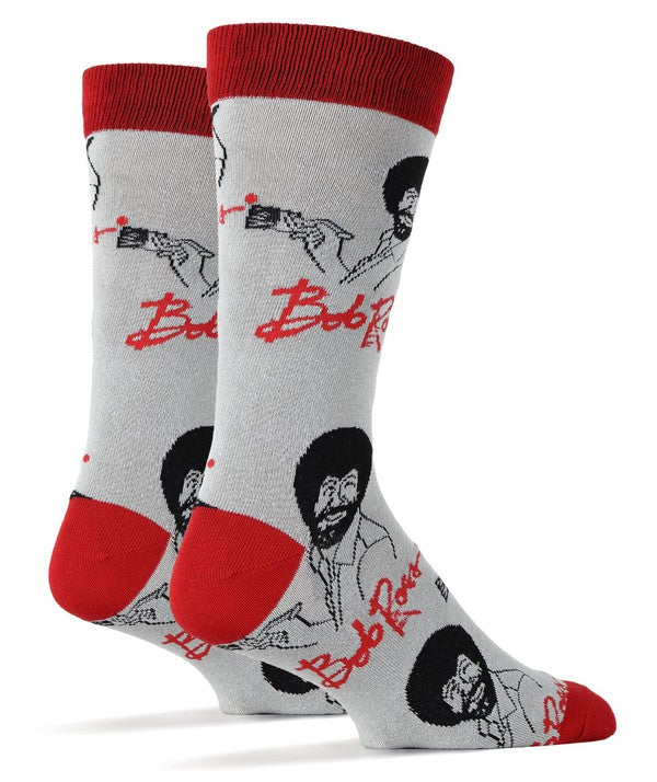 Bob Ross - Men's Cotton Crew Funny Socks, back view.