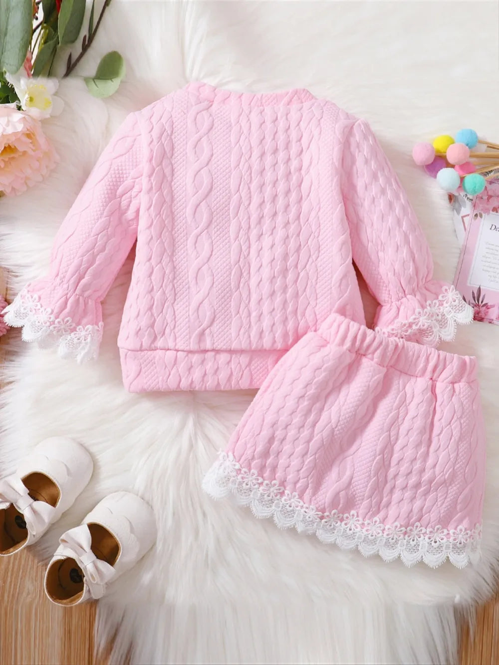 Children’s co-ord set: lace top with intricate detail and matching skirt — elegant outfit for girls