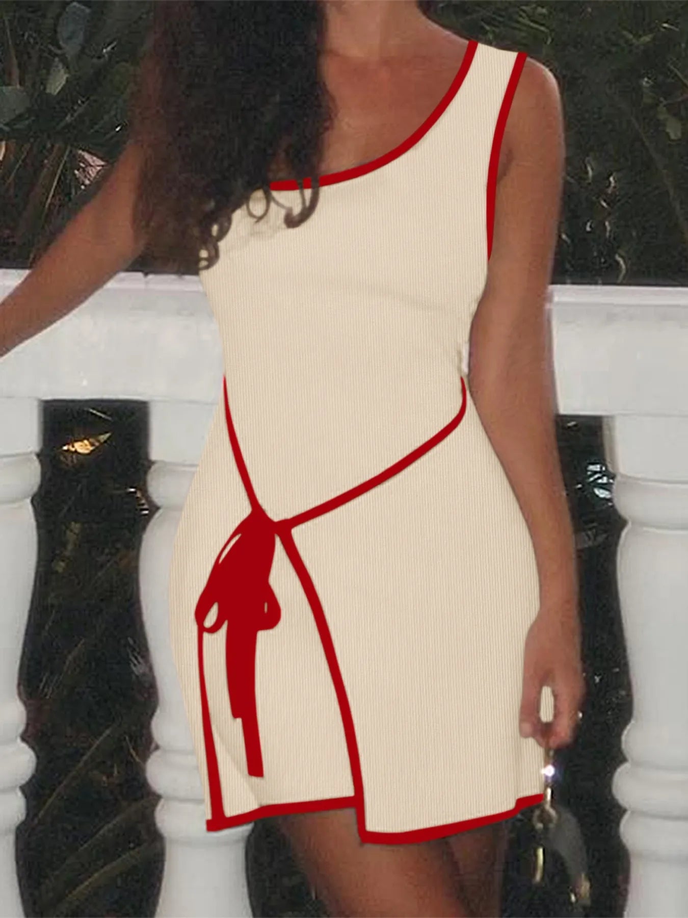 One-shoulder mini dress with contrast trim detail and fitted silhouette — modern, stylish piece ideal for party wear