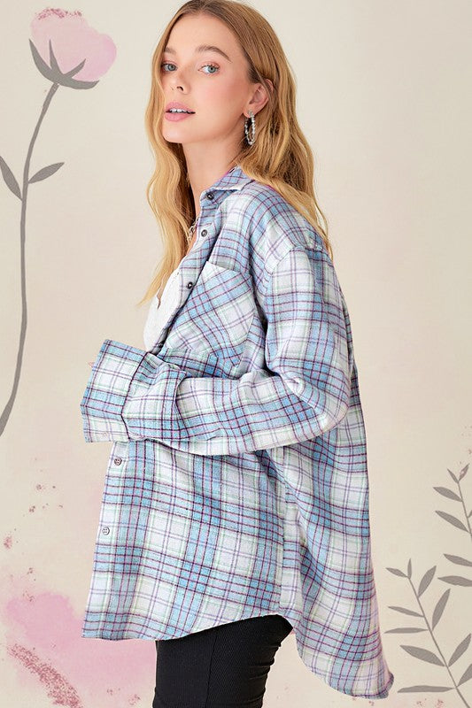 Button-front closure makes it easy to wear open or closed.