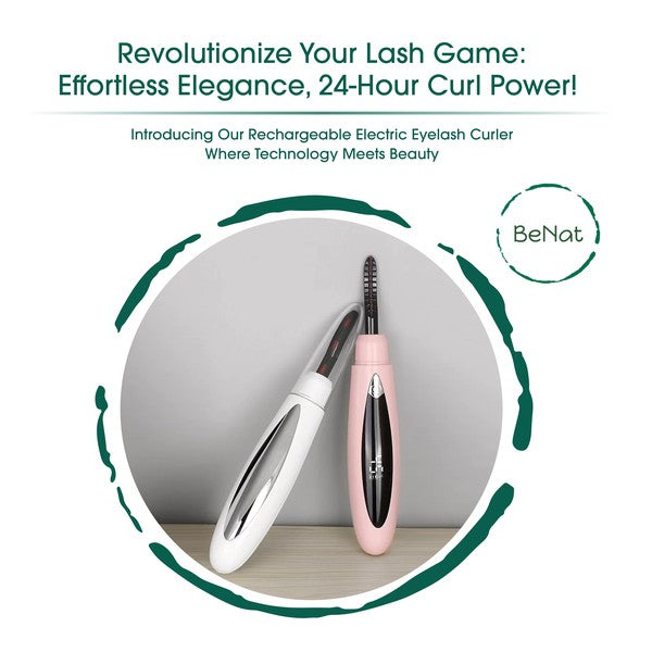 Electric eyelash curler with ergonomic design and USB charging port, ideal for achieving natural-looking curls.