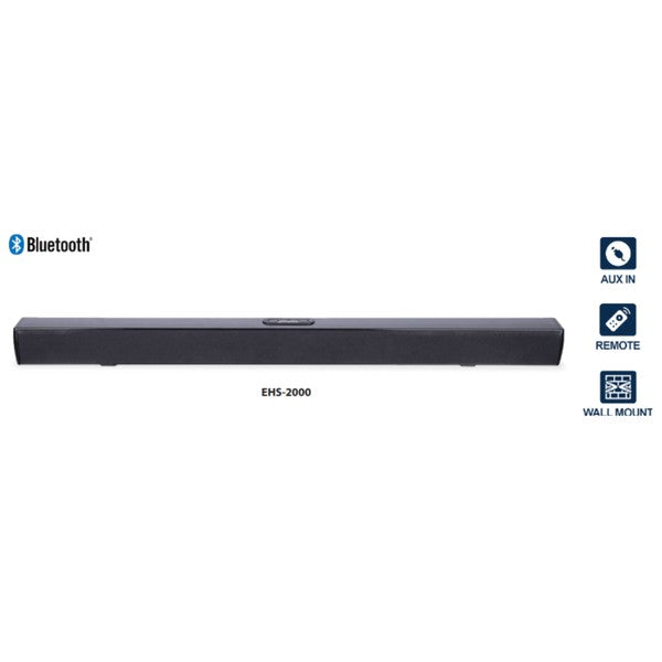 A minimalist black soundbar with a top control panel, designed to enhance home entertainment audio.