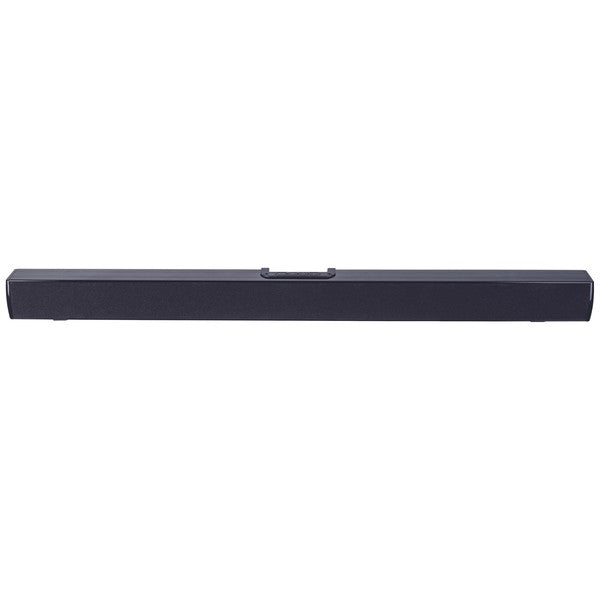 A minimalist black soundbar with a top control panel, designed to enhance home entertainment audio.