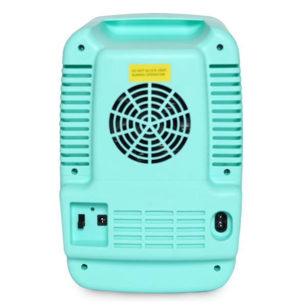 Compact turquoise Emerson mini fridge with rounded edges, side ventilation, and front branding—designed for personal or small space use.