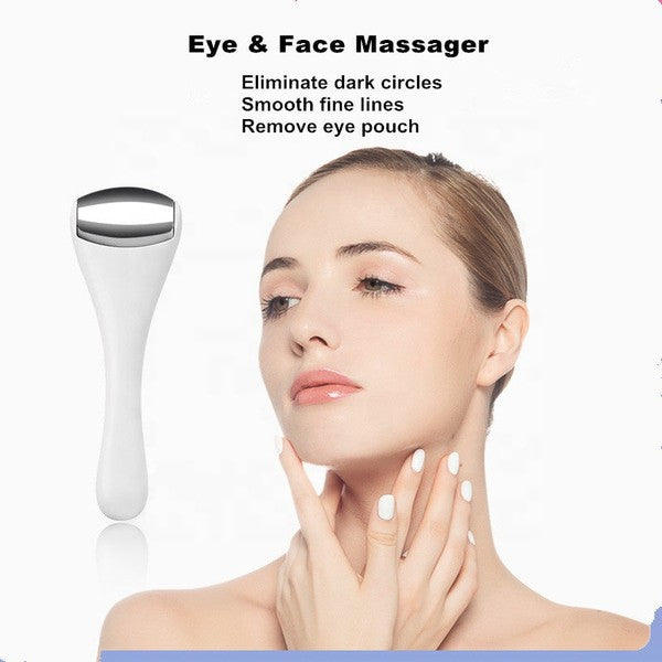 Eye & face ice roller massager with ergonomic handle and cooling gel head for facial and eye treatments