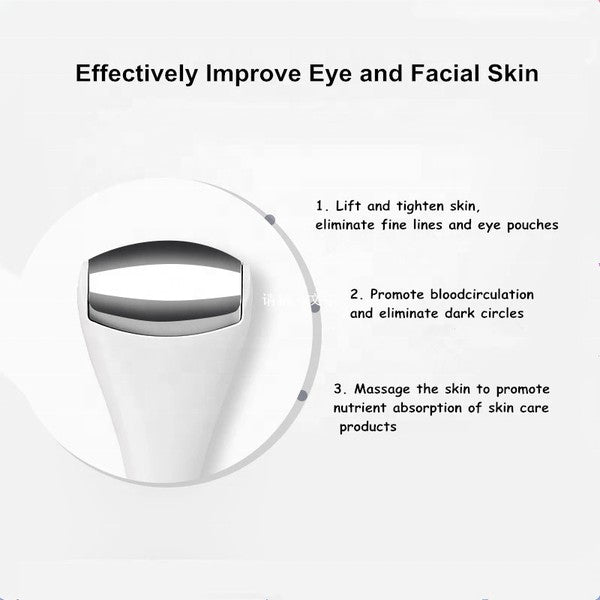 Eye & face ice roller massager with ergonomic handle and cooling gel head for facial and eye treatments