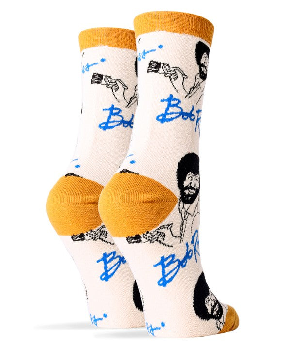 Funny crew socks offering a comfortable fit and playful design, back view.