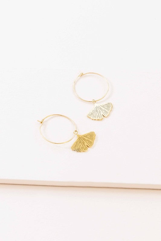 Ginkgo Leaf Hoop Earrings (14K)