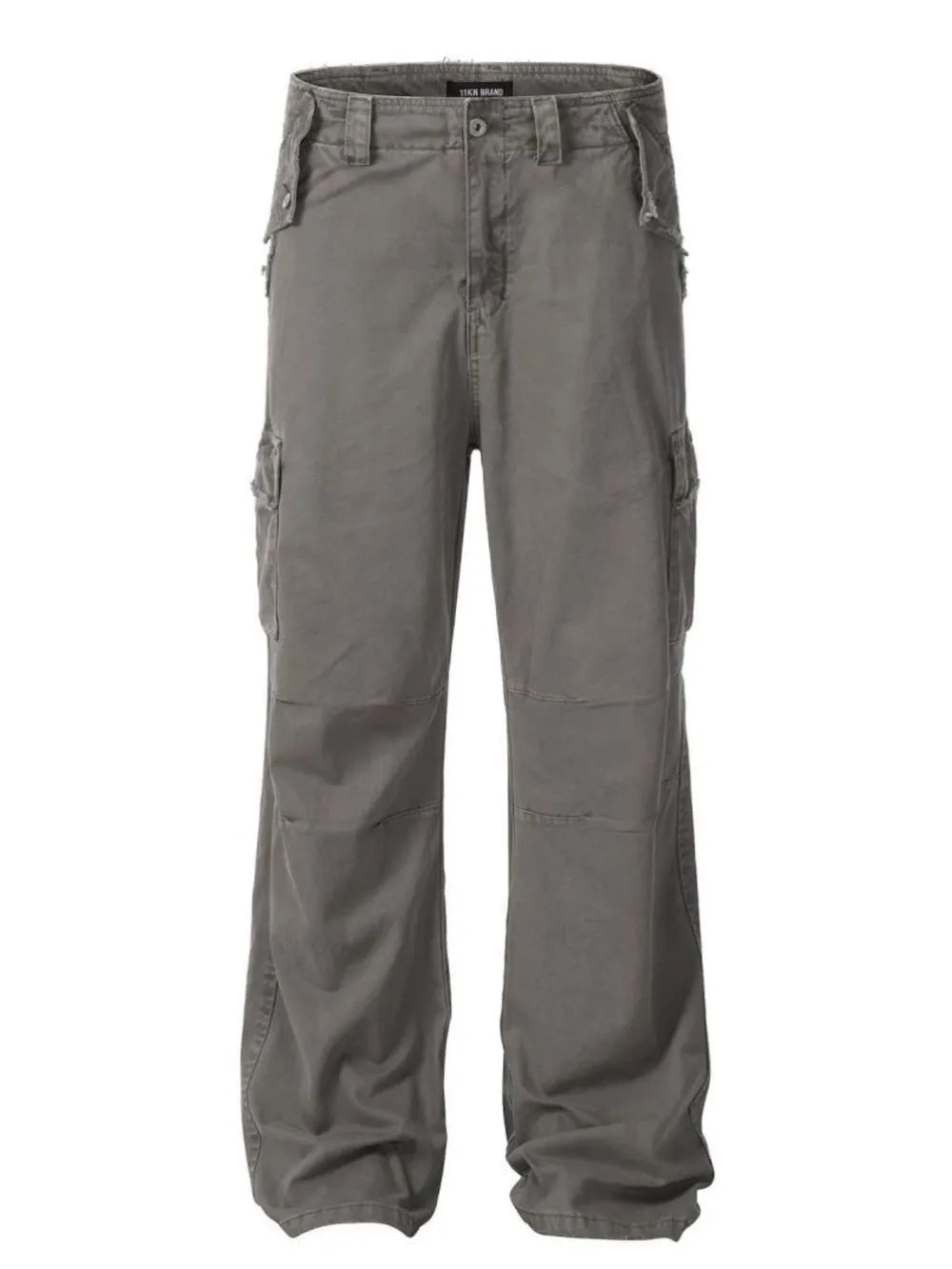 Gray straight leg cargo pants – front view