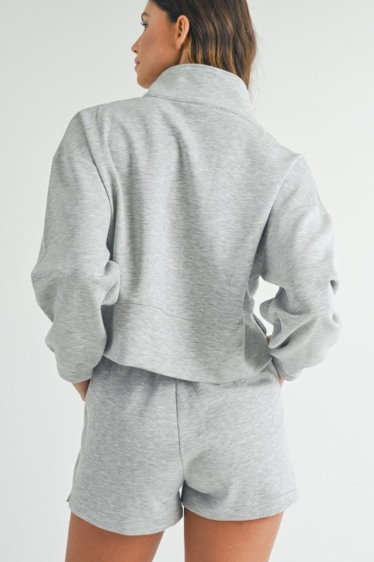 Grey Zip Neck Sweatshirt & Shorts Set