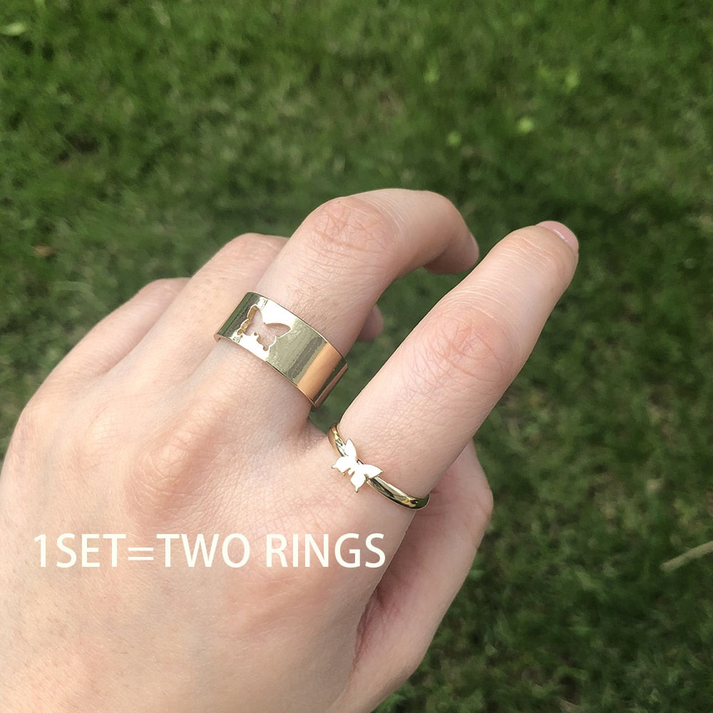 Vintage Butterfly Rings For Women Men Couple Ring Set Open Cuff Engagement Wedding Rings Adjustable Matching Ring Jewelry Bague