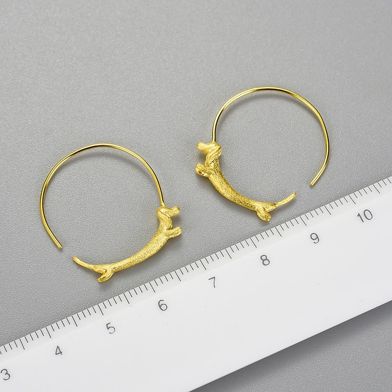 Lotus Fun Lovely Flying Dachshund Dog Big Round Hoop Earrings Real 925 Sterling Silver 18K Gold Earrings for Women Jewelry 2021