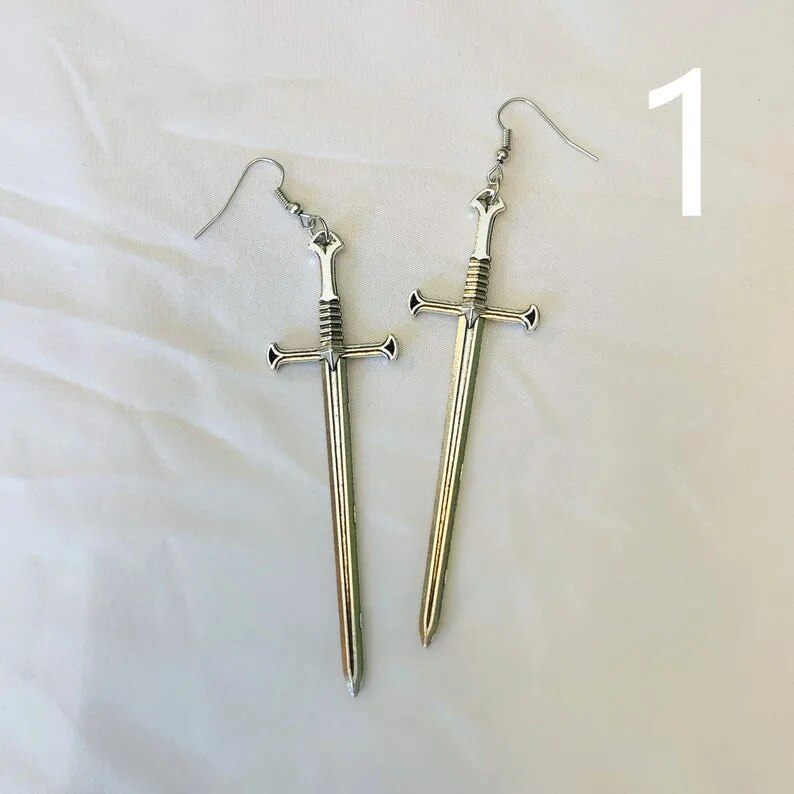 Gothic Black Night Warrior Earrings Sun Ring Sword Earrings Classic Eardrop Big Sword Statement Mystical Jewellery Women Gift