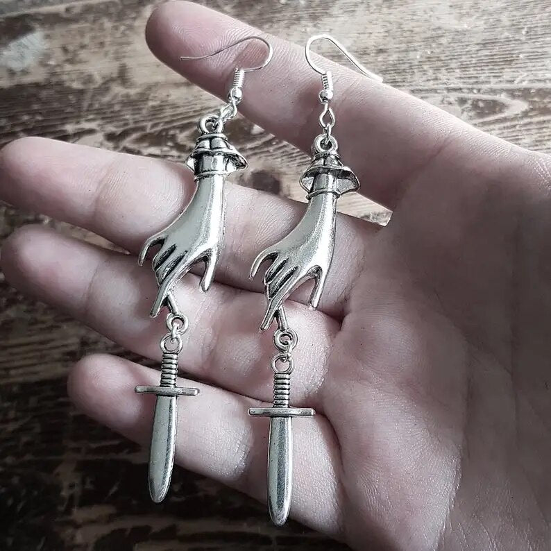 Gothic Black Night Warrior Earrings Sun Ring Sword Earrings Classic Eardrop Big Sword Statement Mystical Jewellery Women Gift