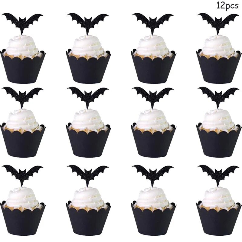 Happy Halloween Cake Toppers Halloween Cupcake Toppers Cartoon Pumpkin Witch Ghost Cake Decorative Flags for Kids Halloween Deco
