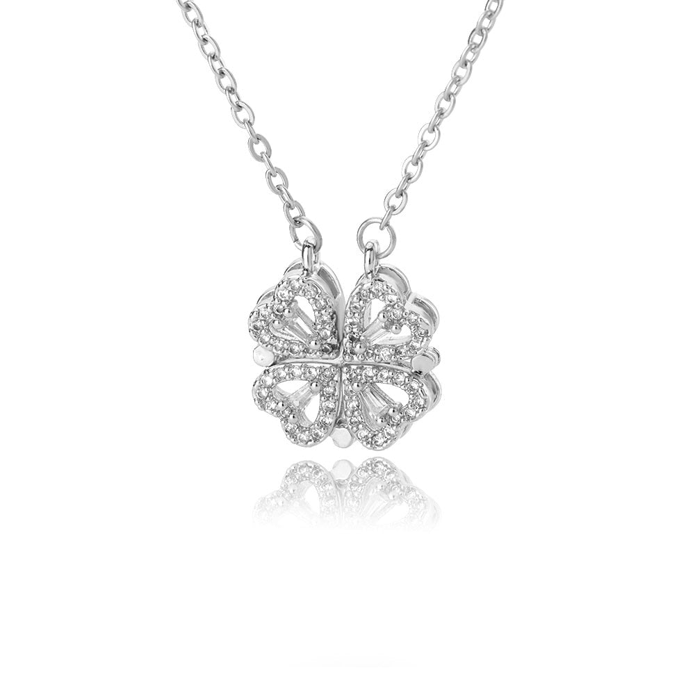 Vintage Lucky Four Leaf Clover Necklaces for Women Goth Love Heart Pendant Choker Chain Necklace Stainless Steel Jewelry Gift