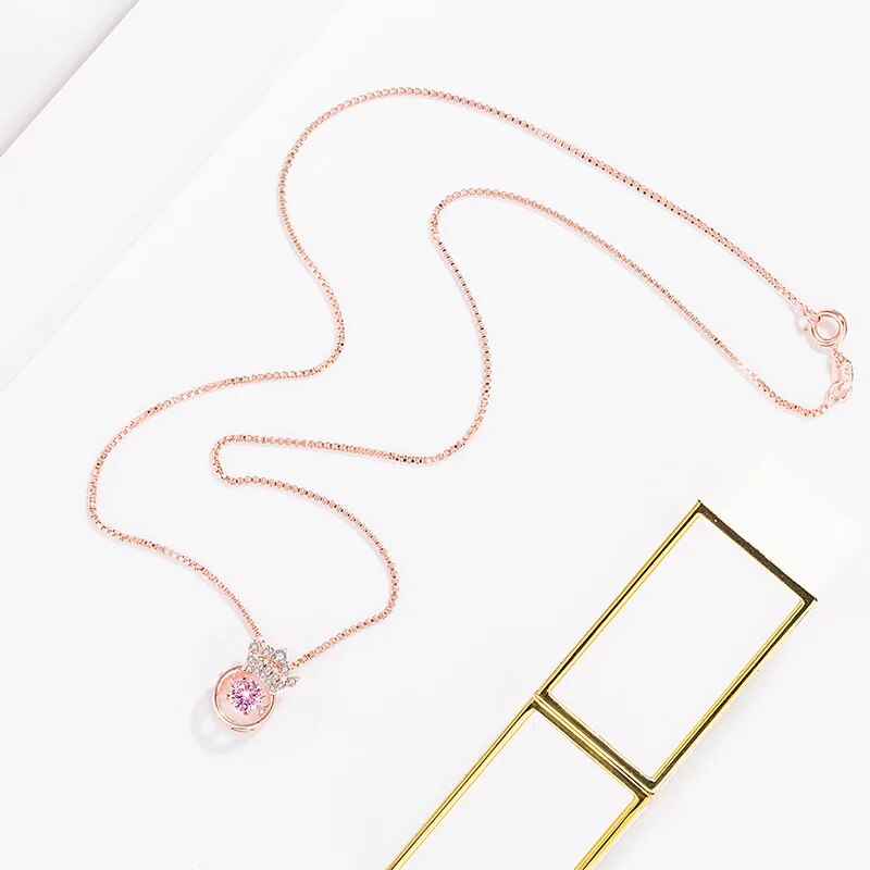 Cellacity Silver 925 Jewelry Round Gemstones Crown Pendant Necklace for Women Beating heart Trendy Female Clavicle Chain Gifts