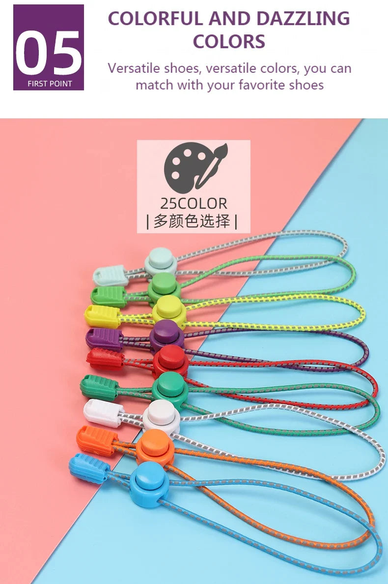 1 Pair Elastic Shoelaces Reflective Push The Spring Lock No Tie Shoe Laces Used For Sneakers Hiking Shoes Lazy Lace Round