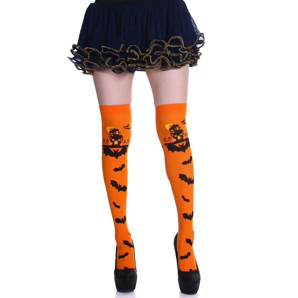 Adult Child Women Girls Halloween Costumes Cosplay Accessories Stockings Socks Black White Stripe Clown Nun Bat Print Umorden