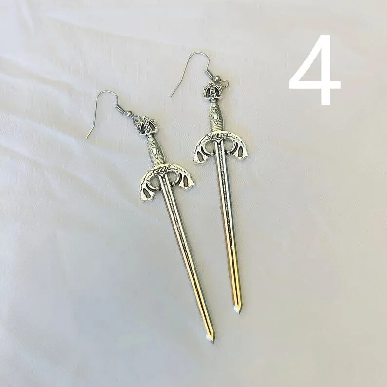 Gothic Black Night Warrior Earrings Sun Ring Sword Earrings Classic Eardrop Big Sword Statement Mystical Jewellery Women Gift