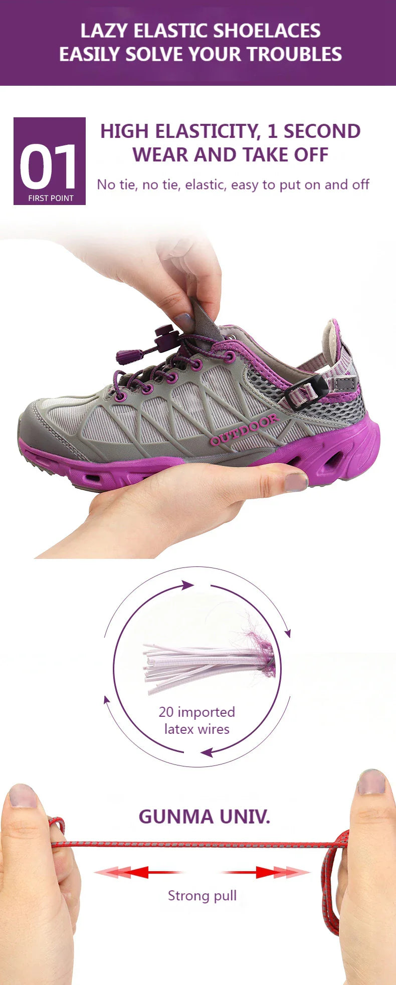 1 Pair Elastic Shoelaces Reflective Push The Spring Lock No Tie Shoe Laces Used For Sneakers Hiking Shoes Lazy Lace Round