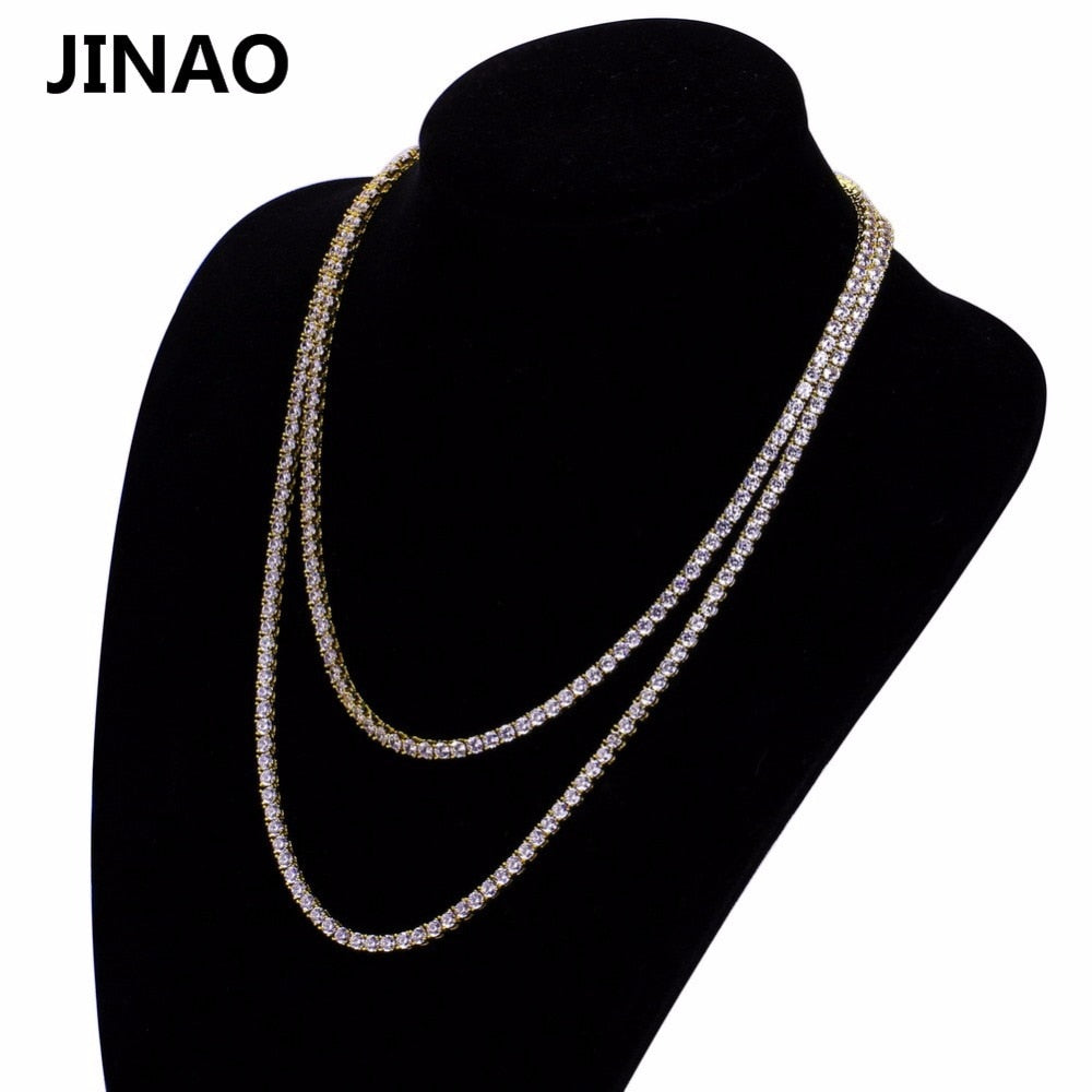 JINAO Gold/Rosegold/Silver-Color Iced Out Chain Hip Hop Copper Micro Pave CZ Stone2.5-10mm Tennis Chain Necklace