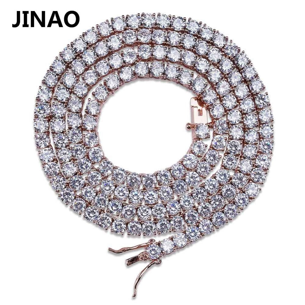 JINAO Gold/Rosegold/Silver-Color Iced Out Chain Hip Hop Copper Micro Pave CZ Stone2.5-10mm Tennis Chain Necklace