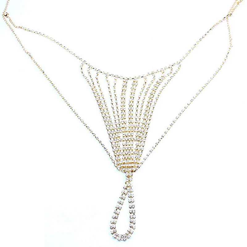 Sexy Chain Body Jewellery Simple Waist Round Cute Valentines Day Rhinestone Underwear Belly Chain Crystal Thong For Women