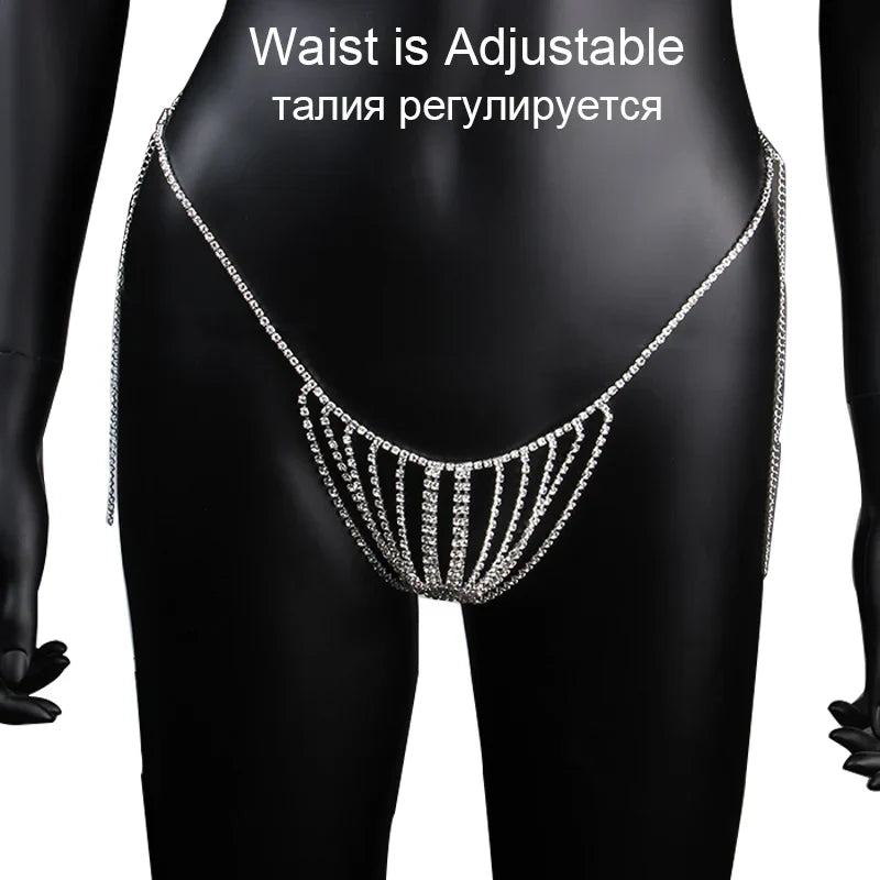 Sexy Chain Body Jewellery Simple Waist Round Cute Valentines Day Rhinestone Underwear Belly Chain Crystal Thong For Women