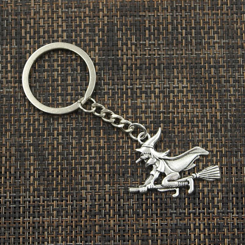 Fashion 30mm Key Ring Metal Key Chain Keychain Jewelry Antique Silver Color Plated Witch Broomstick Halloween 36x34mm Pendant