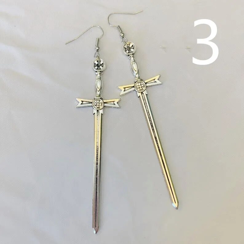 Gothic Black Night Warrior Earrings Sun Ring Sword Earrings Classic Eardrop Big Sword Statement Mystical Jewellery Women Gift