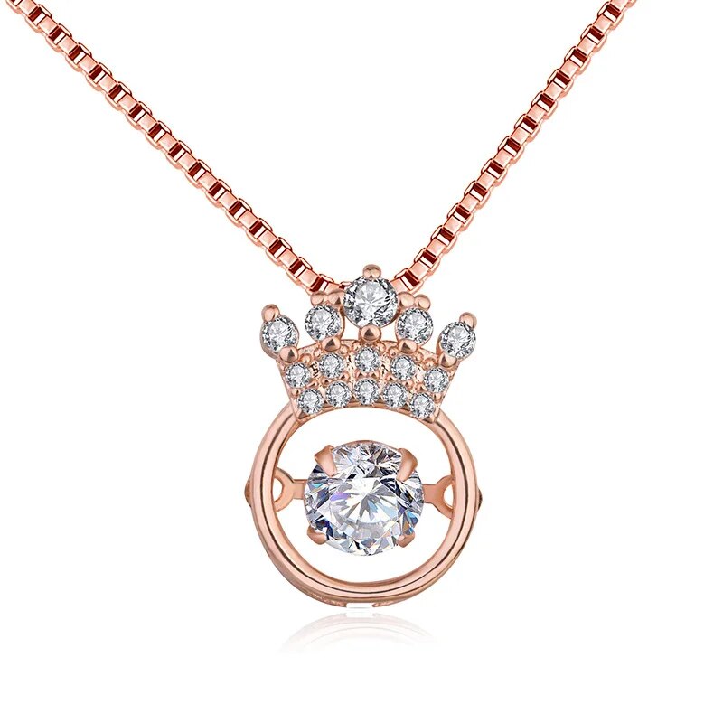 Cellacity Silver 925 Jewelry Round Gemstones Crown Pendant Necklace for Women Beating heart Trendy Female Clavicle Chain Gifts